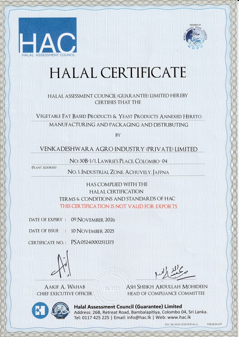 Provas Halal Venkadeshwara